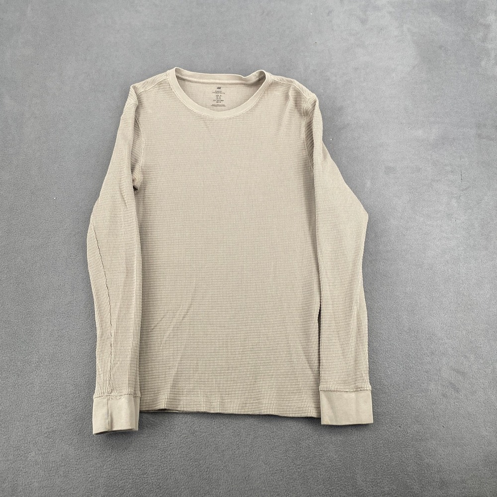 HM Slim Fit Waffle Knit Thermal Shirt Beige Tan Long Sleeve Crewneck Mallcore